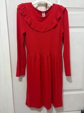🎀Carter's Girls Bright Red Ruffle-Neck Long Sleeve Dress Size 12/12A